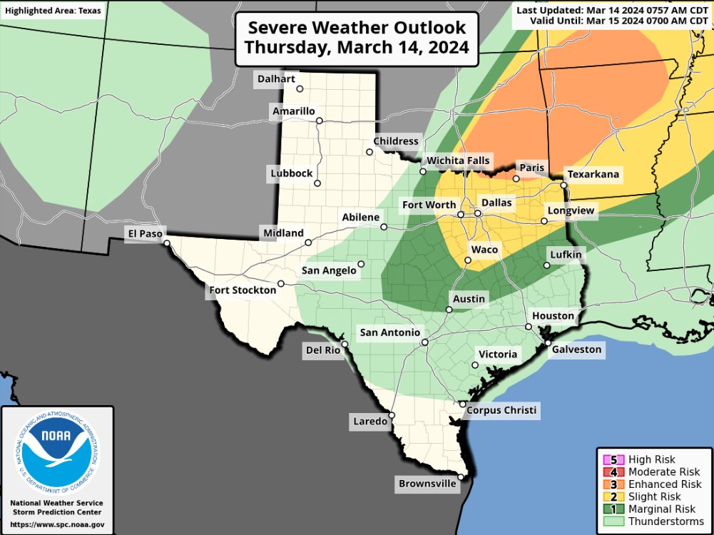 ⛈Severe thunderstorms are expected to impact North & East TX beginning today⛈ 📋 Make a Plan 🗣️Heed Warnings From Local Officials 🚗Turn Around, Don't Drown ✅ Severe Weather Safety Tips:   ready.gov/severe-weather