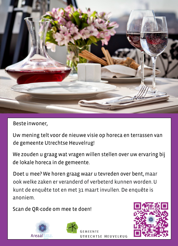 gem_heuvelrug's tweet photo. Momenteel werkt Areaal Advies aan een nieuwe visie op horeca en terrassen voor onze gemeente. Het is belangrijk dat we de wensen van horecaondernemers en inwoners weten over dit onderwerp. Daarom is er een enquête opgesteld die t/m 31 maart ingevuld kan worden, (HvS). https://t.co/wqr9Wi1MGN