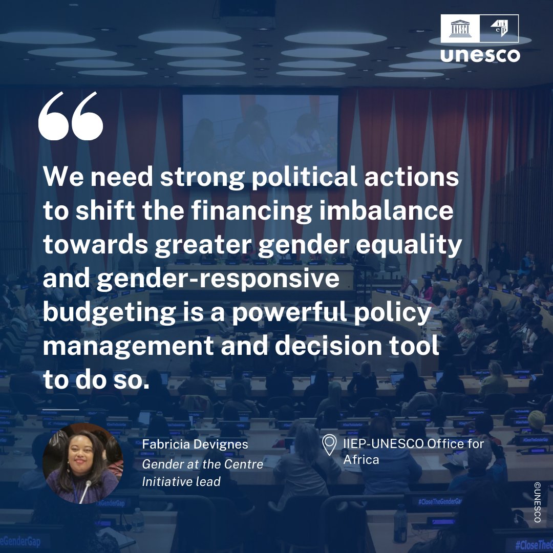 🆕IIEP research shows that 59% of upper secondary school budgets & 72% of tertiary education budgets benefit young men in 10 sub-Saharan African countries. At #CSW68, @FDevignes made the case for gender-responsive budgeting to make educational spending more adequate & equitable.