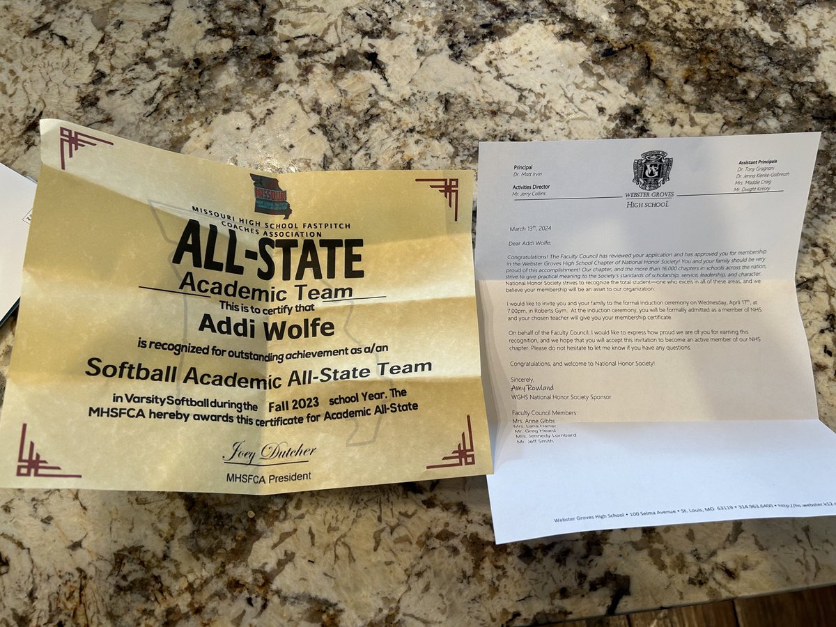 Excited to share my Academic all state award and acceptance letter into NHS!!