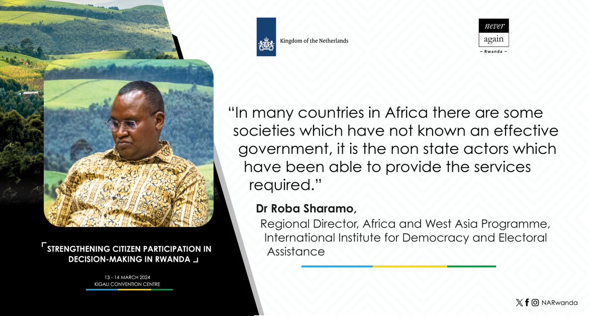 According to @Drsharamo, there have been instances where non-state actors have played the crucial role of delivering services to societies where governments have been ineffective. @AggeeMugabe @BettyMutesi @GilbertSendungwa #CitizenParticipationRwanda #RwandaDemocracy