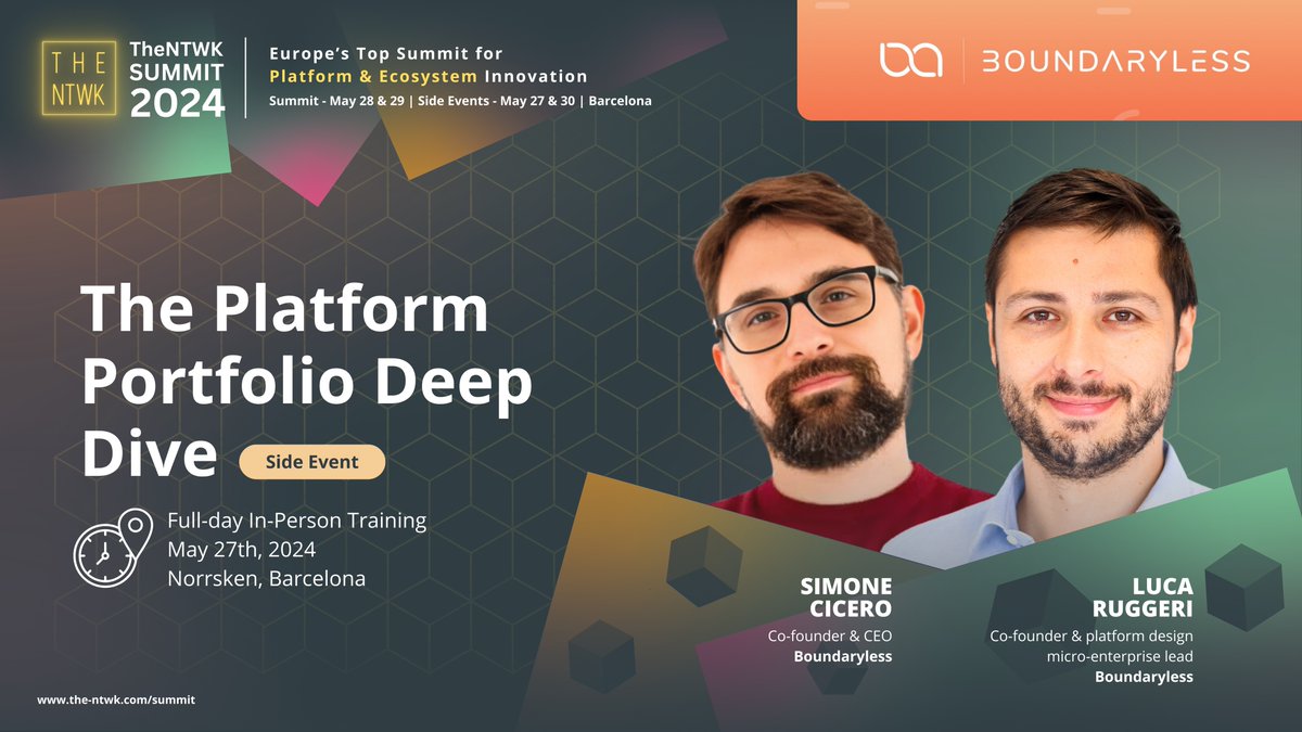 Join us on May 27th for The Platform Portfolio Deep Dive with Simone Cicero @meedabyte & Luca Ruggeri @L_Ruggeri, a 1-Day #Workshop Experience tailored for #executives and builders seeking. 👉 Find out the Program & reserve your spot - rb.gy/g3dhhr