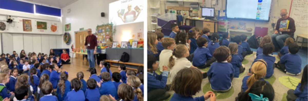 On Tuesday, the poet Neal Zetter came to school.  He performed his poems in assembly, read poems in Reception, was interviewed by the Year 1 children and wrote poetry with Year 2. @sparkbookaward @clpe1 @nealzetterpoet @AccentCatering @Booktrust @WorldBookDayUK