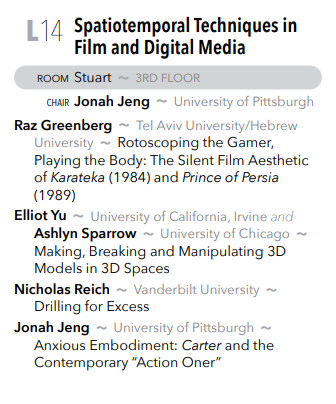 Also in Session L, catch Raz Greenberg's presentation on "Rotoscoping the Gamer, Playing the Body" in Stuart starting at 4pm!
