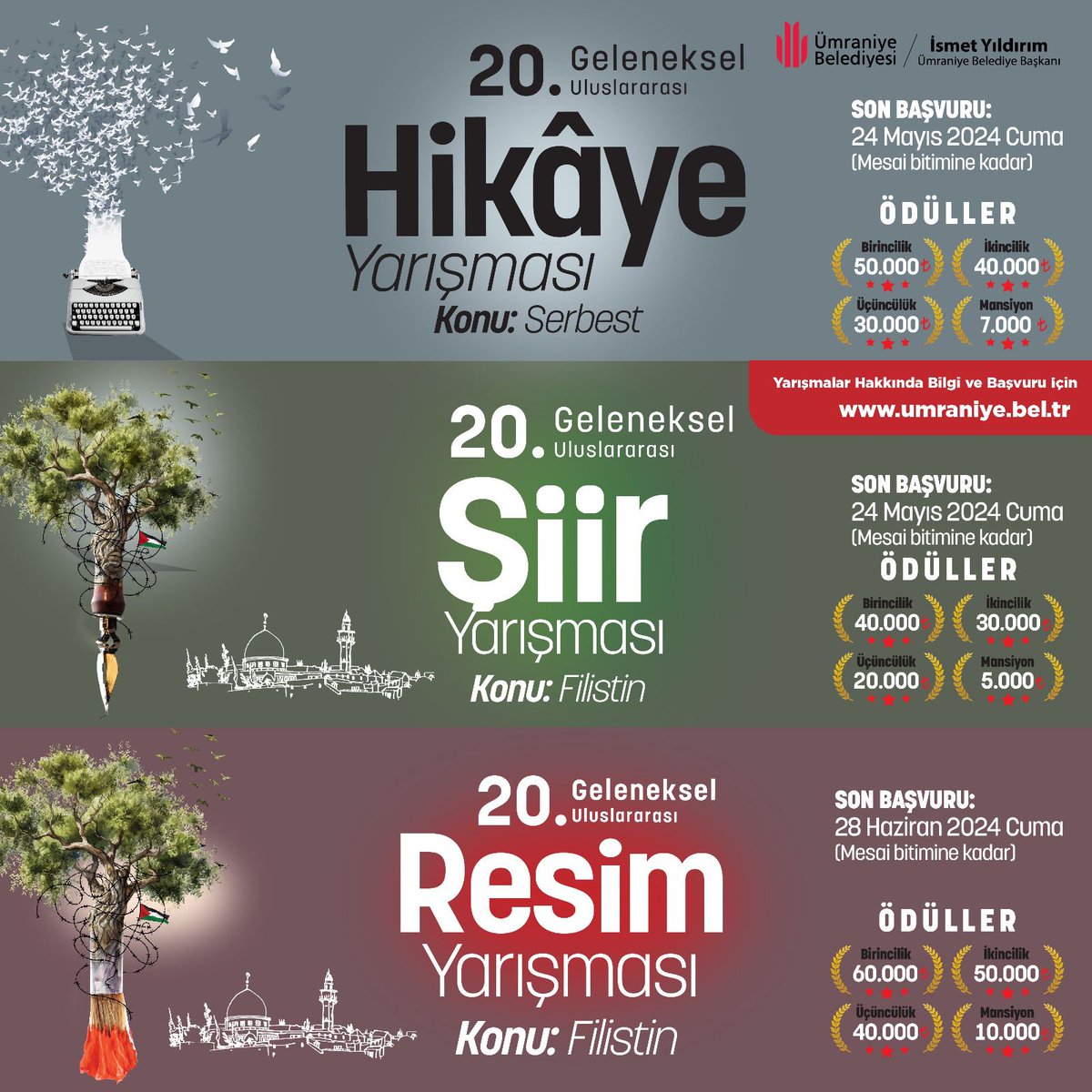 Sanat ve edebiyat dünyasında bir marka hâline gelen 20. Geleneksel Uluslararası Resim, Hikâye ve Şiir yarışmamıza başvurular devam ediyor. Detaylı bilgi ve başvuru için 👇🏼 umraniye.bel.tr/tr/main/news/u…