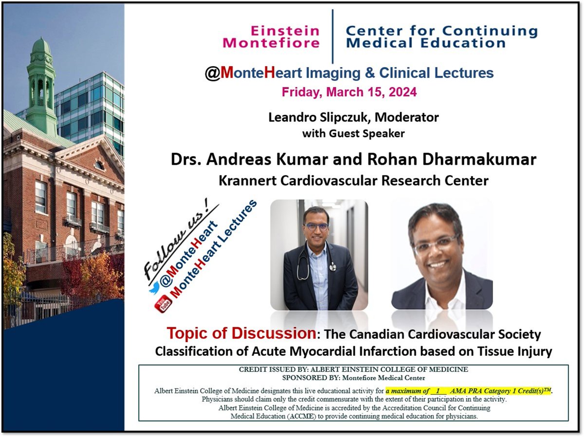 Dear Faculty, Fellows, Residents and Friends Welcome to another @MonteHeart Imaging and Clinical Lectures; Friday, March 15th, 2024 From 12:00 pm EST – 1:00 pm EST 👉🔗einsteinmed.zoom.us/j/94170046499 International numbers available: 👉🔗einsteinmed.zoom.us/u/abo8AwxNx2