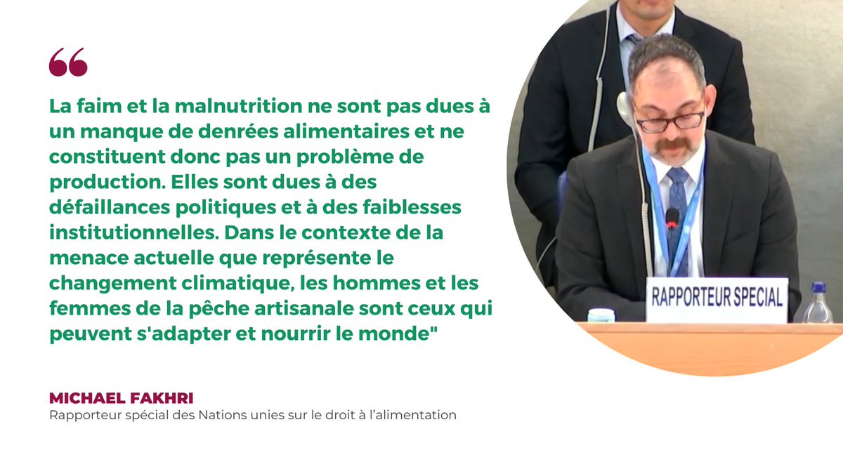 'La pêche artisanale (PA) a les réponses pour s'adapter au changement climatique et les gouv. ont les outils pour faire respecter ses droits' M. Fakhri, rapporteur sur le droit à l'alimentation au @UN_HRC Son rapport sur la pêche met l'accent sur la PA👉 t.ly/tOX-E