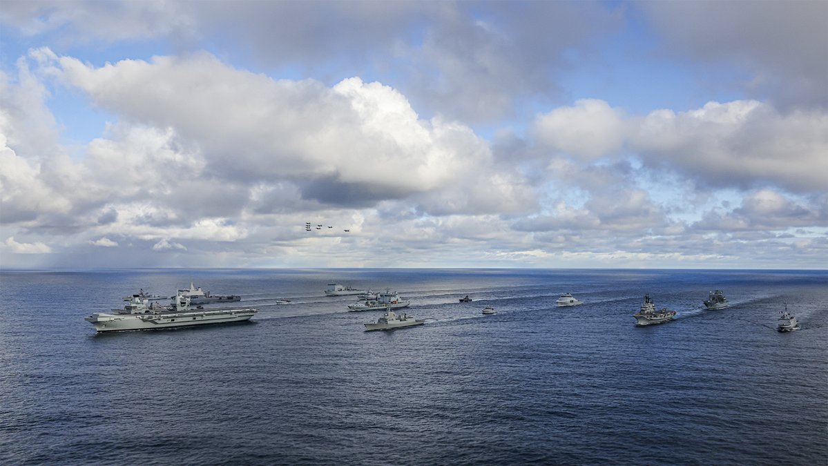 The true scale of #SteadfastDefender24 on show. The different maritime task groups from the largest @NATO exercise in decades assemble, with the Carrier Strike Group and @HMSPWLS leading the way across the Arctic seas. #WeAreNATO #StrongerTogether