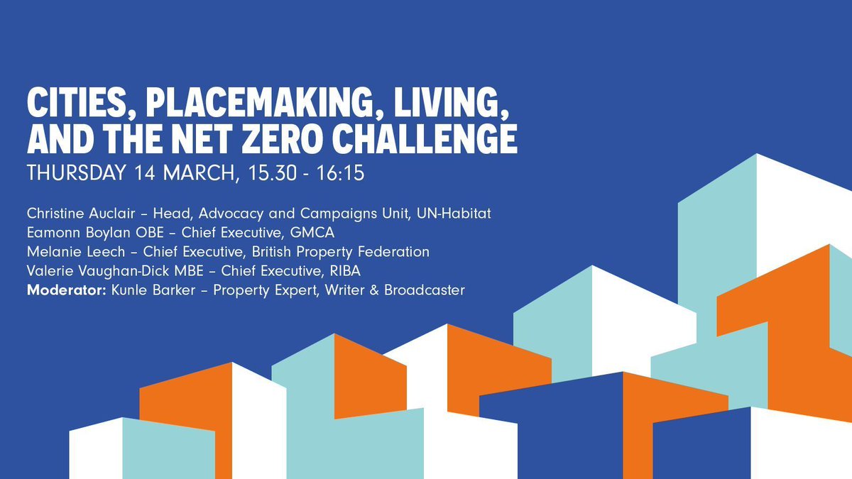 Manchester Invest Partnership (@mcrmipim) on Twitter photo ⏰In 15 mins our final session of #MIPIM2024 "Cities, Placemaking, Living & the Net Zero Challenge" will begin with
💬<a href="/ChAuclair/">Christine Auclair</a> @UNHABITIAT
💬Eamonn Boylan <a href="/greatermcr/">Greater Manchester Combined Authority</a>
💬<a href="/MelanieLeech4/">Melanie Leech</a> <a href="/BritProp/">British Property Federation</a>
💬Valerie Vaughan-Dick <a href="/riba/">Royal Institute of British Architects</a>
Moderated by <a href="/KunleBarker/">Kunle Barker</a>
#mcrMIPIM #MIPIM24 ⏰In 15 mins our final session of #MIPIM2024 "Cities, Placemaking, Living & the Net Zero Challenge" will begin with
💬<a href="/ChAuclair/">Christine Auclair</a> @UNHABITIAT
💬Eamonn Boylan <a href="/greatermcr/">Greater Manchester Combined Authority</a>
💬<a href="/MelanieLeech4/">Melanie Leech</a> <a href="/BritProp/">British Property Federation</a>
💬Valerie Vaughan-Dick <a href="/riba/">Royal Institute of British Architects</a>
Moderated by <a href="/KunleBarker/">Kunle Barker</a>
#mcrMIPIM #MIPIM24