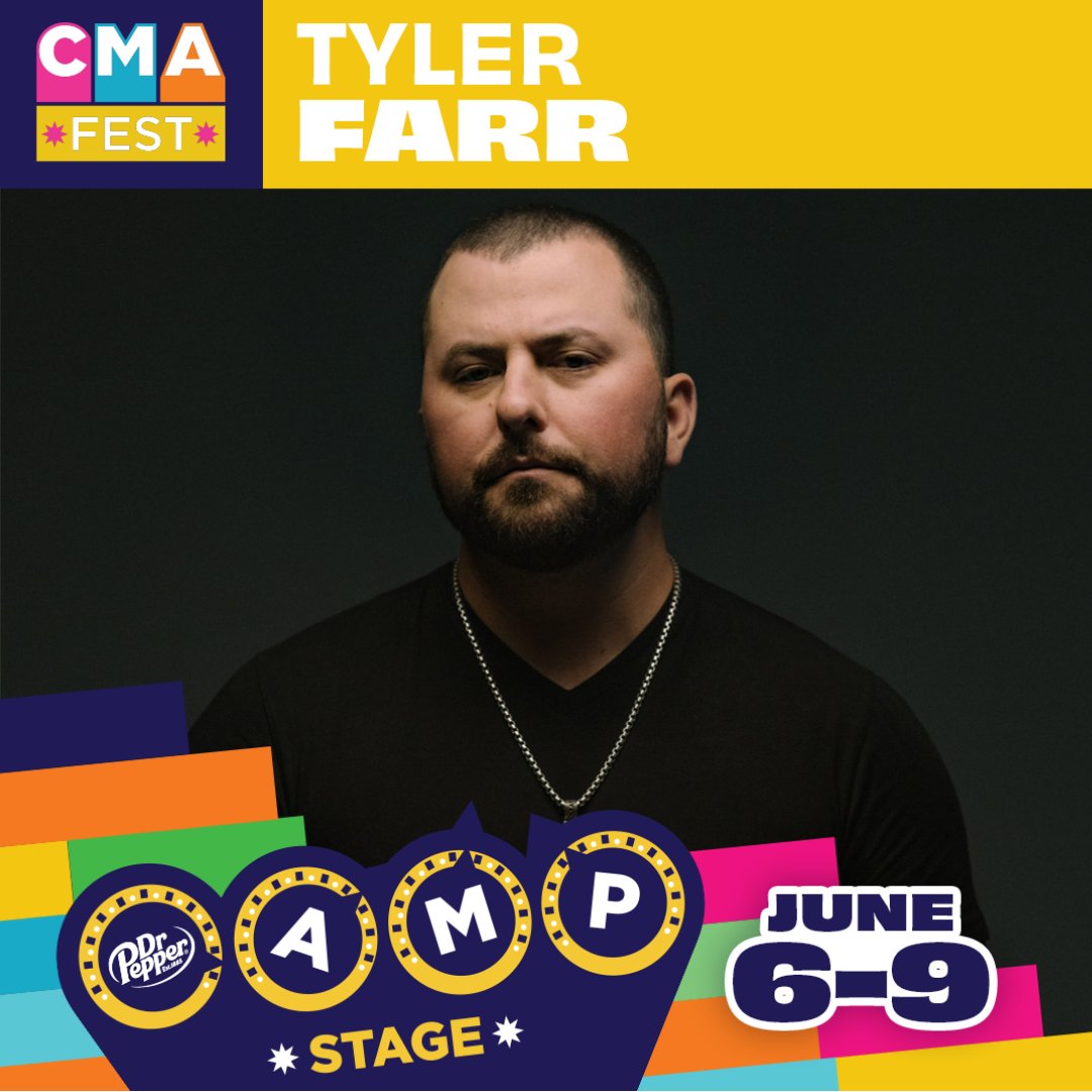 Tyler Farr (@tylerfarr) on Twitter photo I'll be performing at this year's #CMAfest on the FREE Dr Pepper Amp Stage in support of the <a href="/cmafoundation/">CMA Foundation</a> & music education. Come on out! I'll be performing at this year's #CMAfest on the FREE Dr Pepper Amp Stage in support of the <a href="/cmafoundation/">CMA Foundation</a> & music education. Come on out!