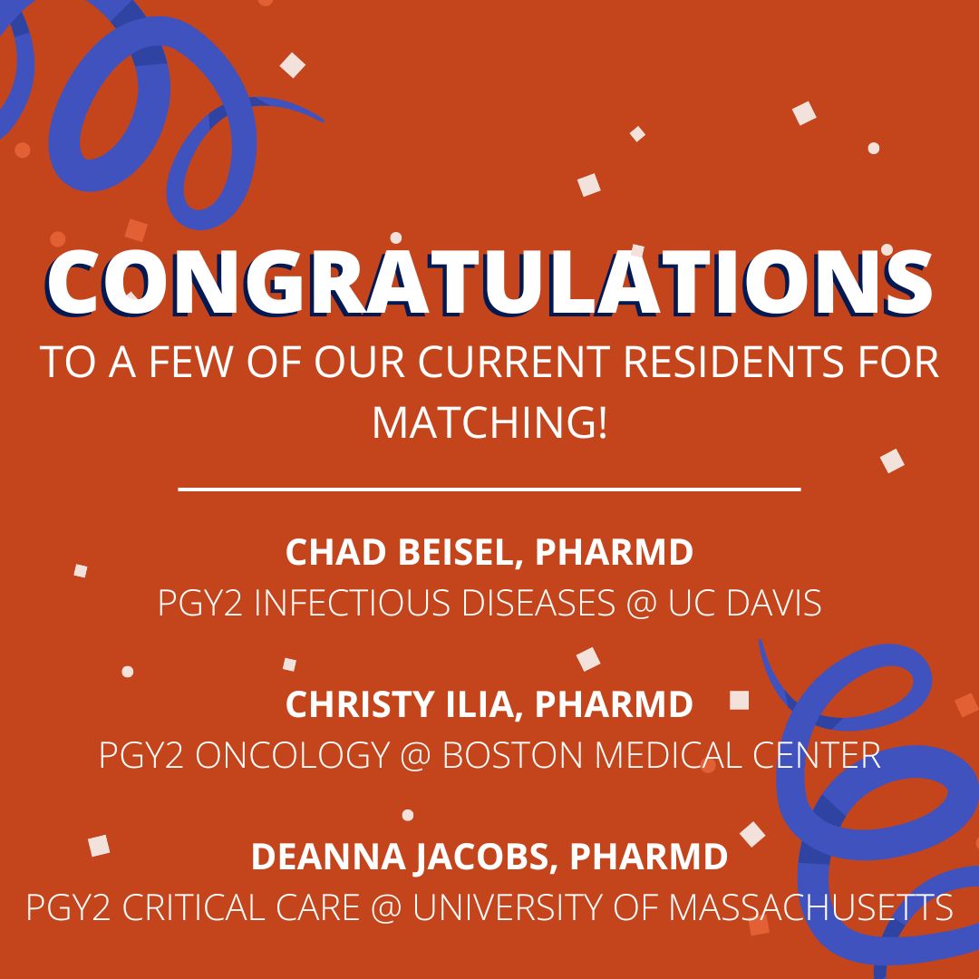 And a special congratulations to a few of our current residents for matching for a PGY2! We are so proud of you all, these programs are lucky to have you! #RxMatchDay #TwitteRx
