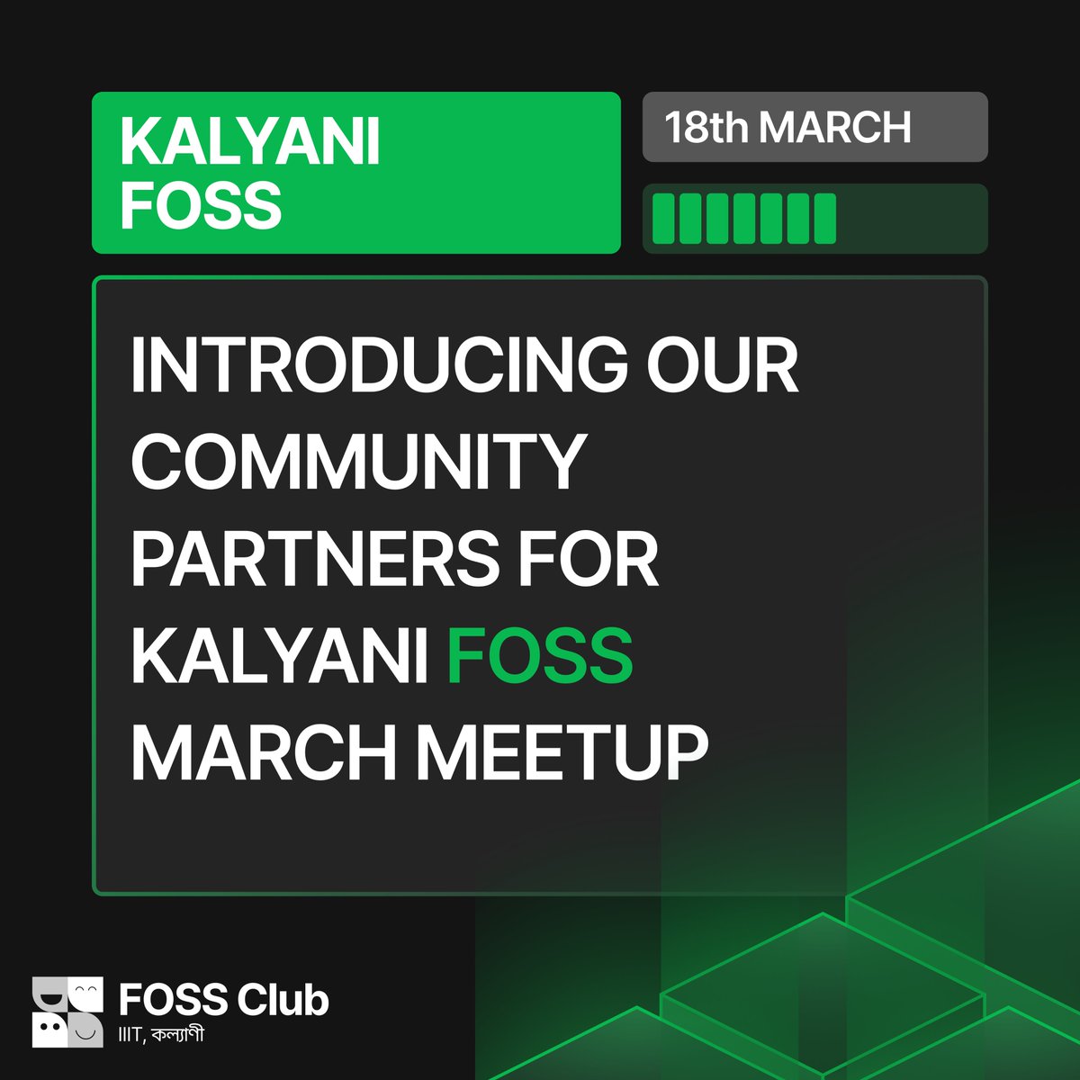 iiitkalyanifoss's tweet photo. Excited to welcome our community partners for the upcoming FOSS monthly meetup!
Join us on 18th March at 2pm in JIS College of Engineering for insightful talks, networking, and all things open source. 

For more, reach out to us through https://t.co/qcfDvYQZF3

#FOSS #opensource https://t.co/2D8BXhKh76