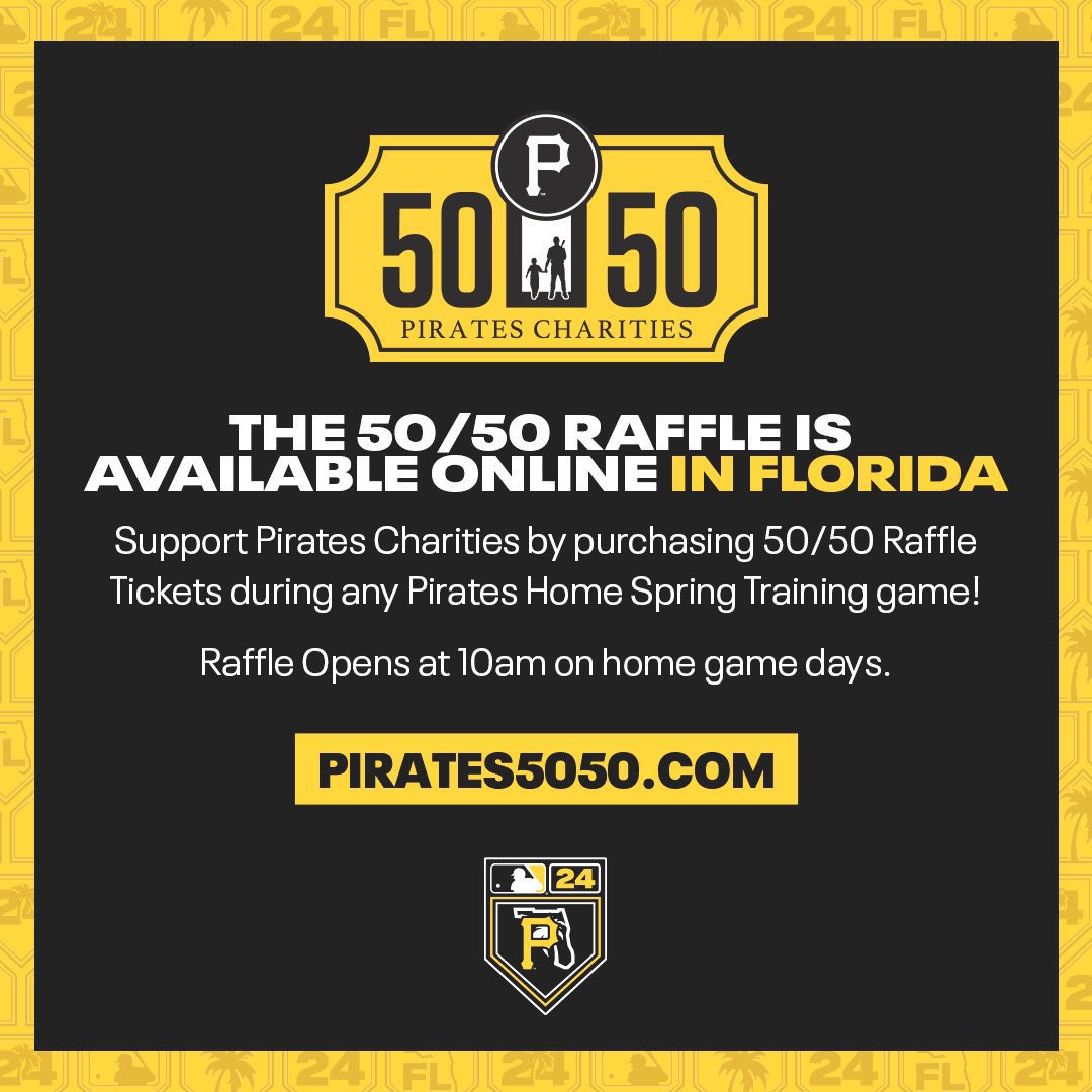 The regular season is just around the corner which means time is running out to purchase 50/50 Raffle Tickets during any Pirates Home Spring Training Game! Net proceeds benefit Pirates Charities programming in Manatee County. Purchase tickets here ➡️ pirates5050.com