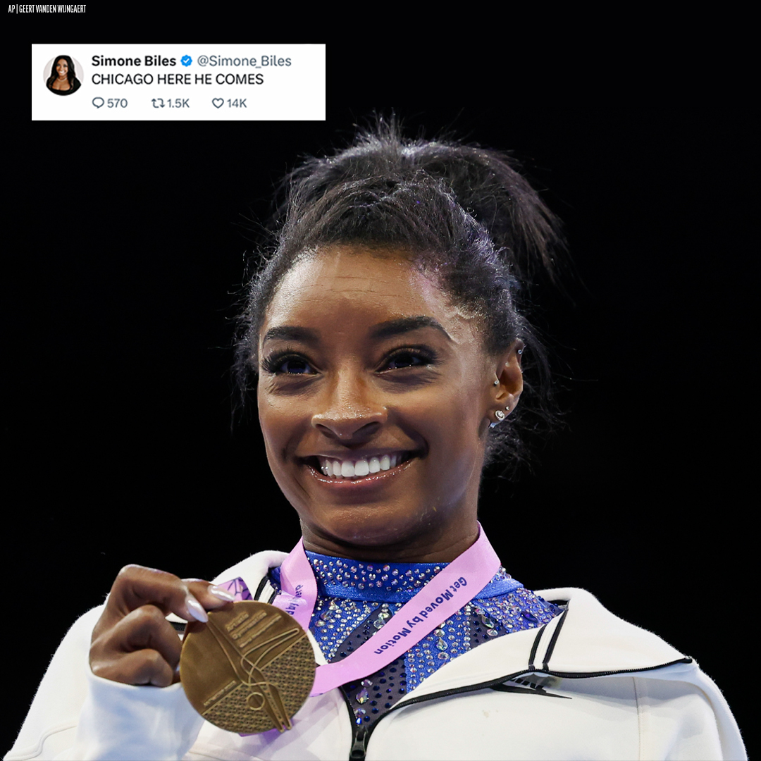 ChicagoBears's tweet photo. Happy birthday to the newest Bears fan, @Simone_Biles! 🥳 https://t.co/LLNyYtZquk