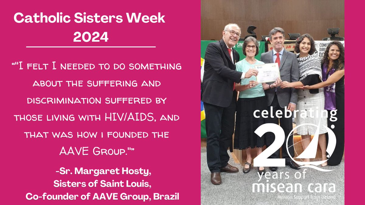 Our final spotlight of #CatholicSistersWeek celebrates Sr Margaret Hosty, who since 1985 has worked as a missionary in Goiás, #Brazil, where she co-founded an organisation bringing help &amp; hope to people living w/HIV/AIDS. Learn more about Sr Margaret here! bit.ly/3PhQtUz