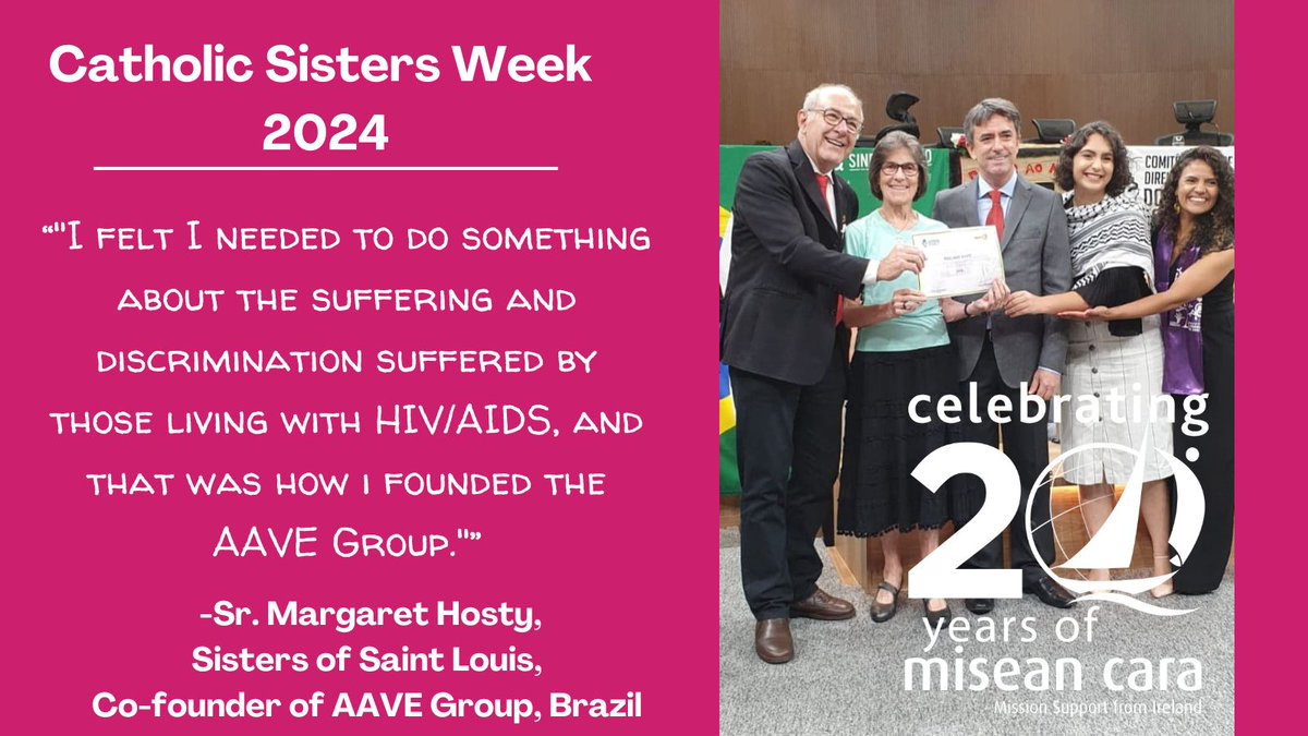 Our final spotlight of #CatholicSistersWeek celebrates Sr Margaret Hosty, who since 1985 has worked as a missionary in Goiás, #Brazil, where she co-founded an organisation bringing help & hope to people living w/HIV/AIDS. Learn more about Sr Margaret here! bit.ly/3PhQtUz