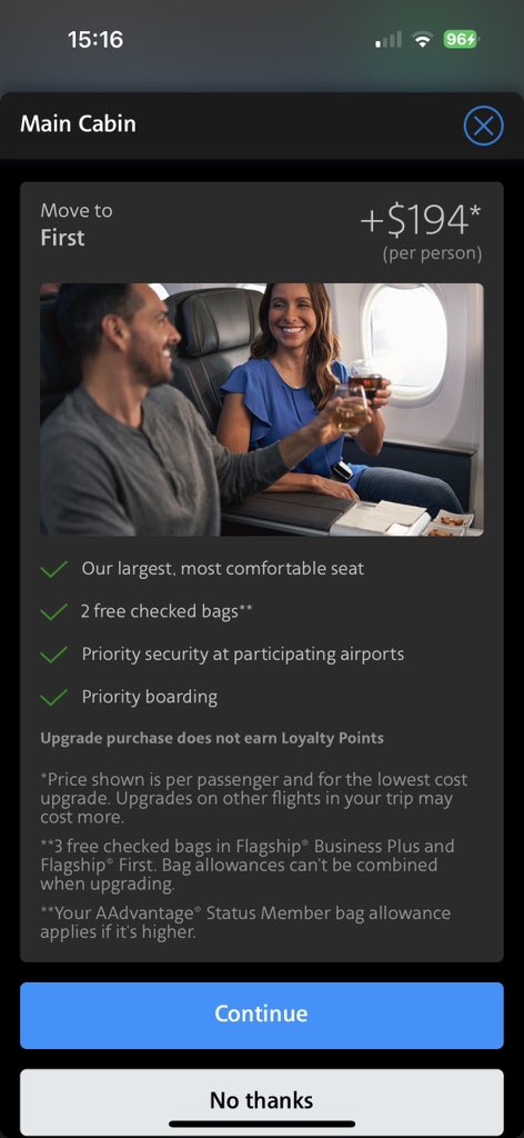 vmMark's tweet image. Today I take my final loyalty based flight on @AmericanAir - 23 years of Executive  Platinum down the drain after downgrading my SWUs on this flight and then making me a $194 upgrade offer. Free Agency here I come!