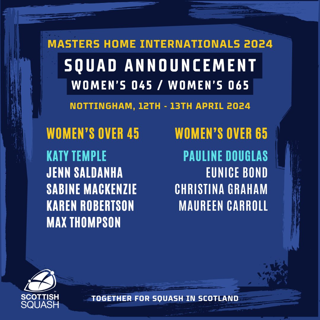 Scottish_Squash's tweet photo. 𝐌𝐇𝐈 𝐒𝐪𝐮𝐚𝐝 𝐀𝐧𝐧𝐨𝐮𝐧𝐜𝐞𝐦𝐞𝐧𝐭 🏴󠁧󠁢󠁳󠁣󠁴󠁿

Just four weeks to go until the Masters Home Internationals kick off for 2024, with Nottingham up first for hosting and four Scottish teams heading south on 12th - 13th April.

Come on Scotland! 🏴󠁧󠁢󠁳󠁣󠁴󠁿 https://t.co/qmzB6LvDNR