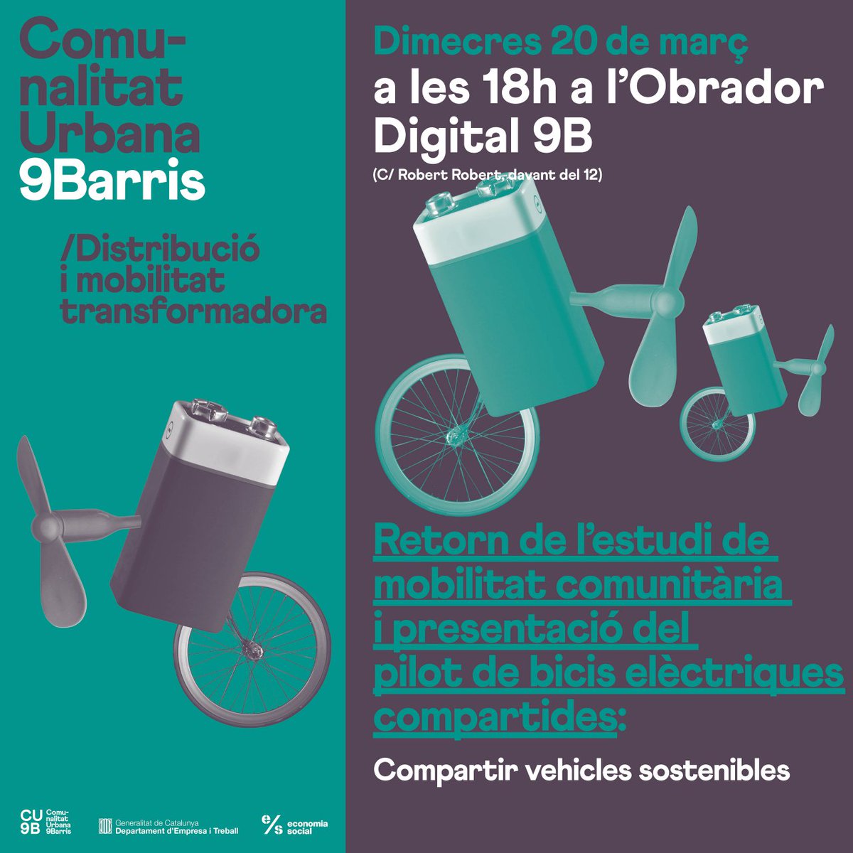 CU9B - Comunalitat 9 Barris BCN (@comunalitat9b) on Twitter photo Presentem!:
- Estudi de mobilitat compartida (Benjamí Aguilar, <a href="/Somecologistica/">Som Ecologistica</a> )
- Projecte pilot de Bicicletes elèctriques compartides 🚲🚲
- Proposta per a construir grup local de <a href="/SomMobilitat/">Som Mobilitat</a> per compartir una furgoneta elèctrica Presentem!:
- Estudi de mobilitat compartida (Benjamí Aguilar, <a href="/Somecologistica/">Som Ecologistica</a> )
- Projecte pilot de Bicicletes elèctriques compartides 🚲🚲
- Proposta per a construir grup local de <a href="/SomMobilitat/">Som Mobilitat</a> per compartir una furgoneta elèctrica