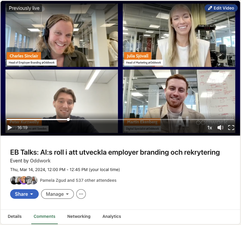 oddwork_'s tweet photo. Tack till alla som var med oss live under Employer Branding Talks tillsammans med Peter Kurzwelly och AI Sweden idag 💥 Missade du livestreamen kan du titta på den här: https://t.co/634OtyXxlo #ai #employerbranding #rekrytering #future #arbetsgivarvarumärke #evp https://t.co/k9VhfbPHry