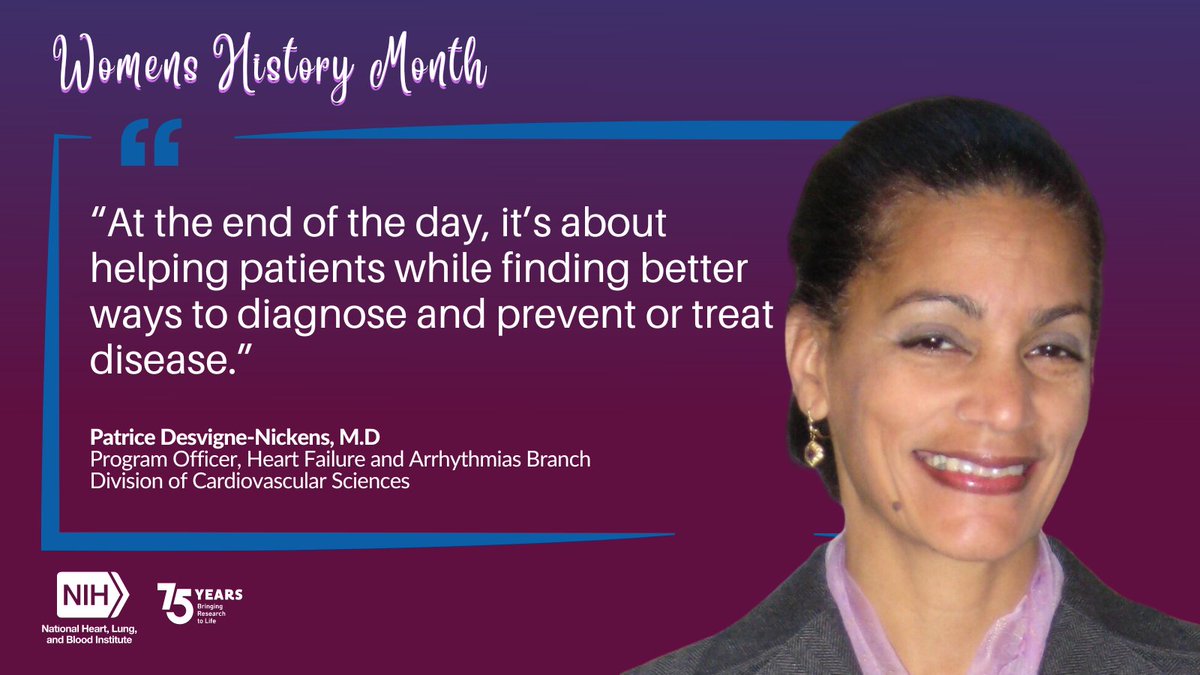 Patrice Desvigne-Nickens, M.D., has seen the field of cardiology rapidly evolve in recent decades. Learn what drew her to the field and led her to become a physician and clinical trials specialist :go.nih.gov/roZYe12 #WomensHistoryMonth #CardioTwitter
