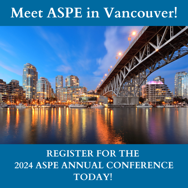 The ASPE Conference is just months away! Have you registered yet? The Early Bird registration rate deadline is April 23rd. Click here to register today: tinyurl.com/yurpsn27 We hope to see you there!