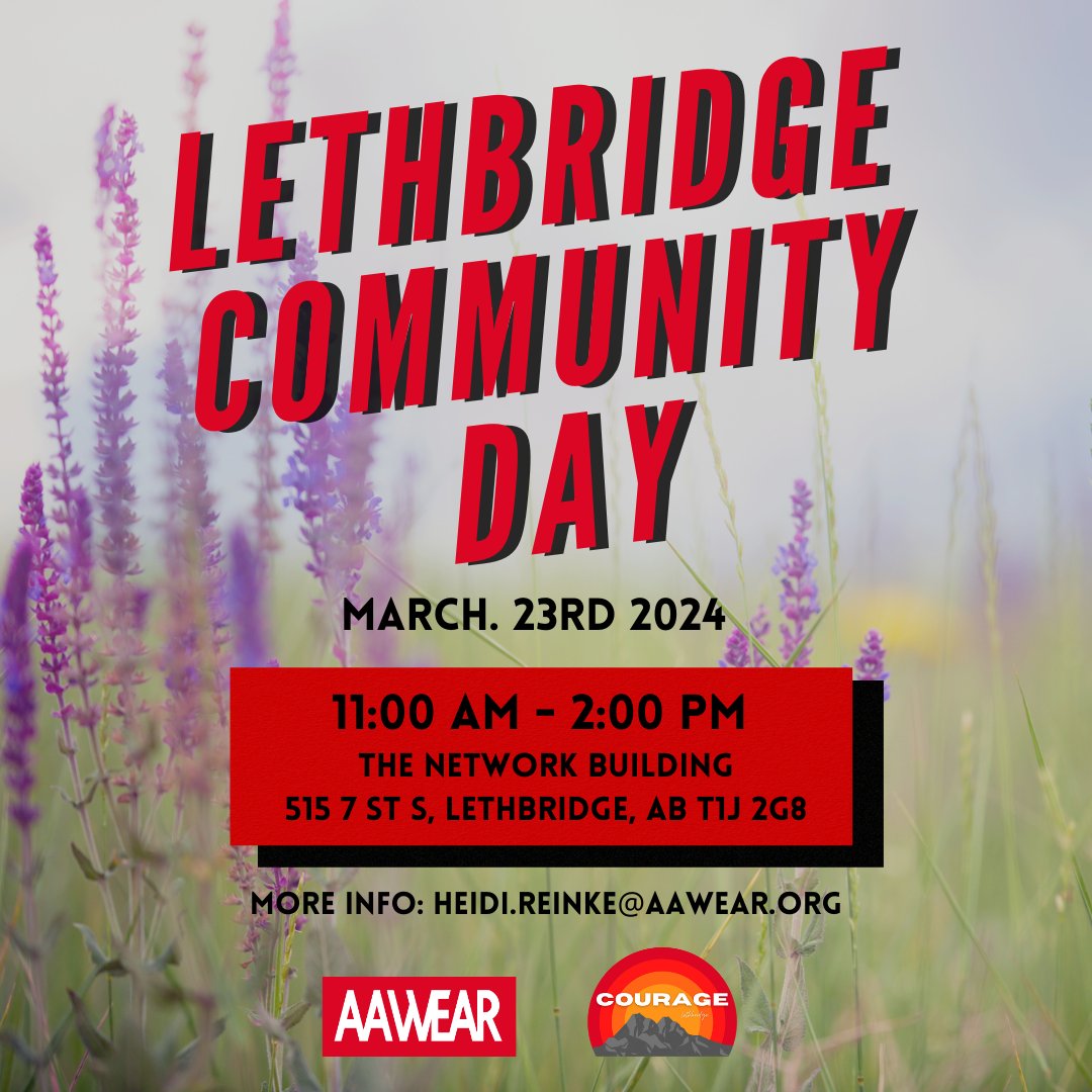 Will you be joining our Lethbridge Chapter, for their Community Day event on Saturday? All are welcome to attend! Please meet in front of the Networking Building (515 7th St S, Lethbridge, AB T1J 2G8) for 11 a.m! Questions can be directed to Heidi at heidi.reinke@aawer.org!