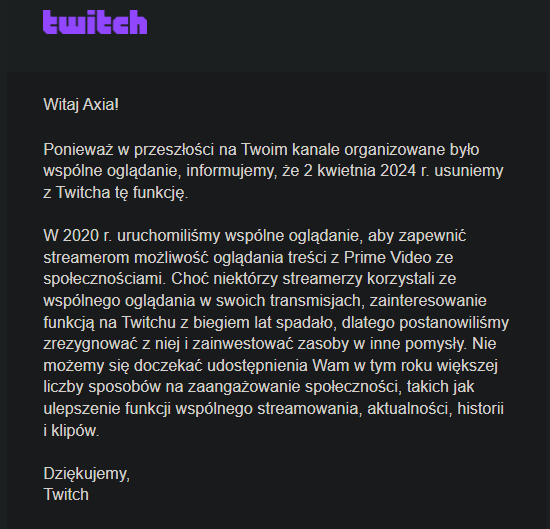 Trochę sadgi, ale faktycznie że wspólnego oglądania wśród streamerów, których obserwuje to tylko Khamires i ja korzystaliśmy z wspólnego oglądania. 3 tygodnie zostały do uśmiercenia tej funkcji :<
#twitchstreamer #twitch #watchtogether