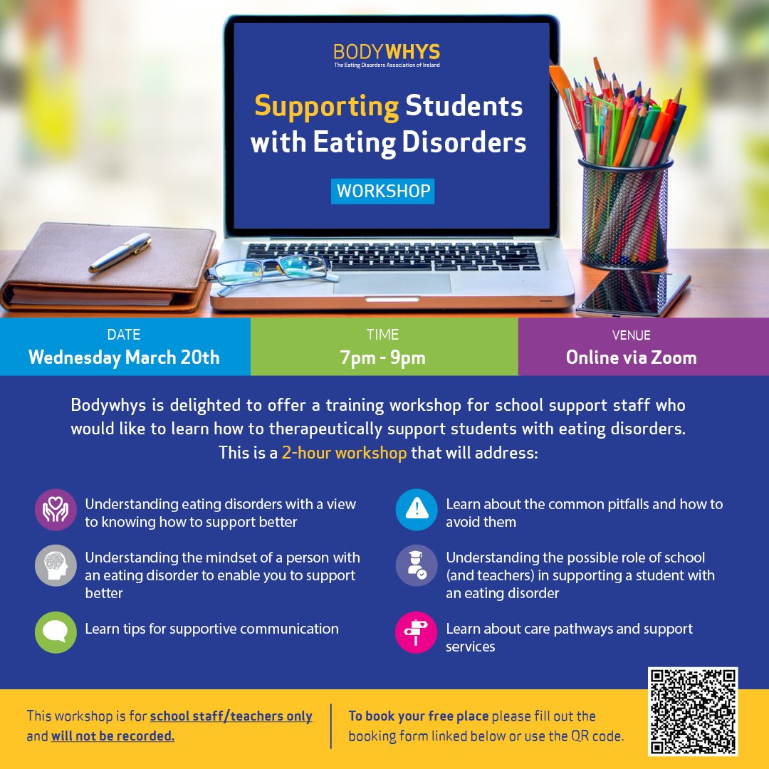 🔔 Reminder 🔔 Our upcoming training workshop is for school support staff and youth workers who would like to learn how to therapeutically support students with eating disorders. 📍 Where: Online via Zoom 📅 Wed, 20th March 7pm - 9pm. Register here: us06web.zoom.us/webinar/regist…