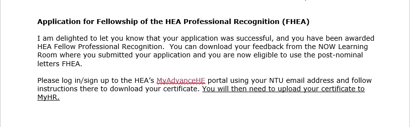 Happy to have obtained the FHEA for my teaching practice. NTU has been a great place to develop my teaching over the past 4 years.