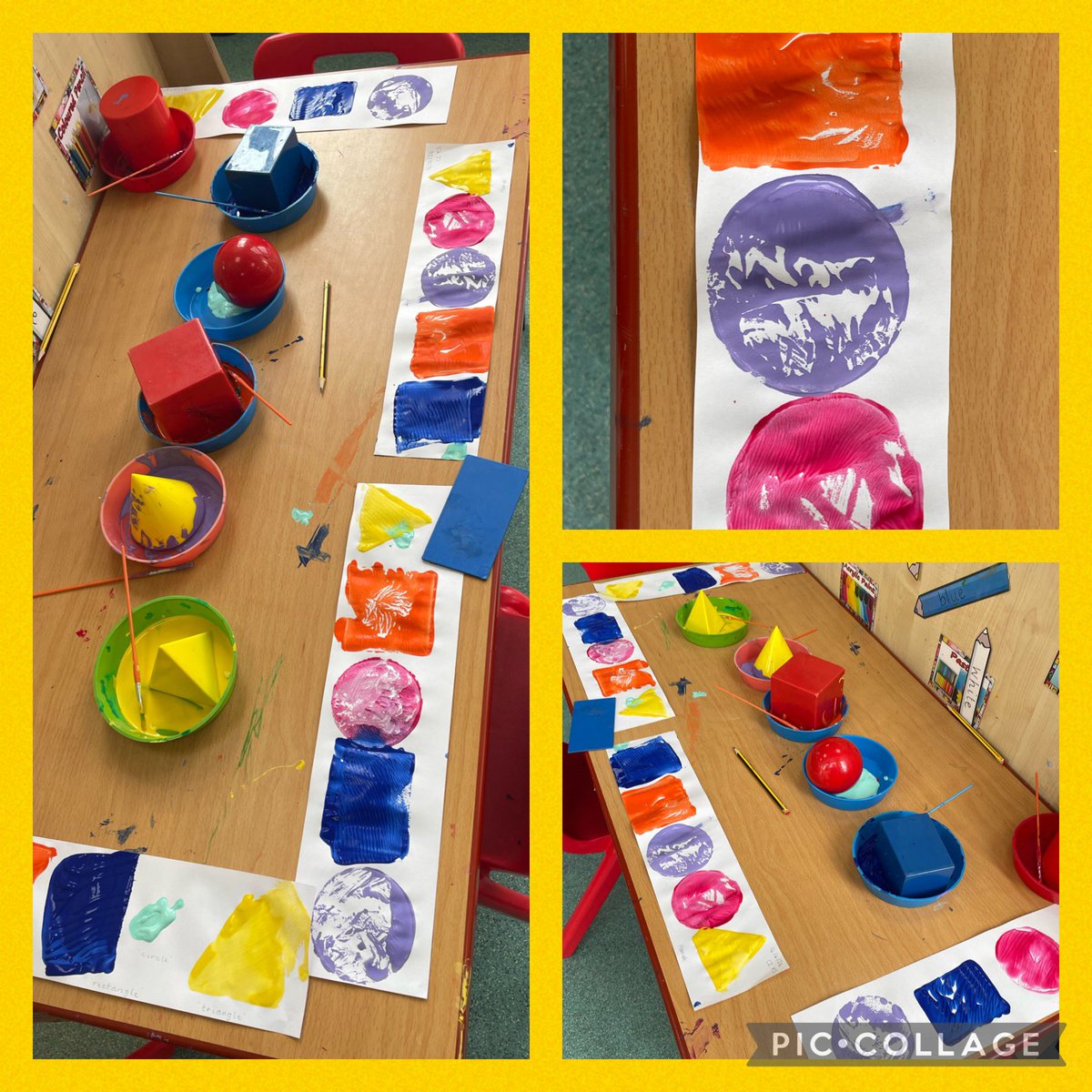 EYFS have loved exploring 3D shapes, using printing techniques this week with @WhiteRoseMaths @InfinityAcad @Little_Gonerby #earlymaths #shapes