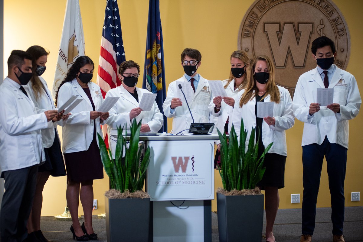 WMUMedicine's tweet photo. More than three years ago, the Class of 2024 was welcomed into the medical profession during their White Coat Ceremony at the W.E. Upjohn M.D. Campus. Tomorrow, they celebrate Match Day! Tune in to the festivities at https://t.co/9FTpvgvlhT #Match2024 #WMedMatchDay #WMed2024 https://t.co/EylieQuxCi