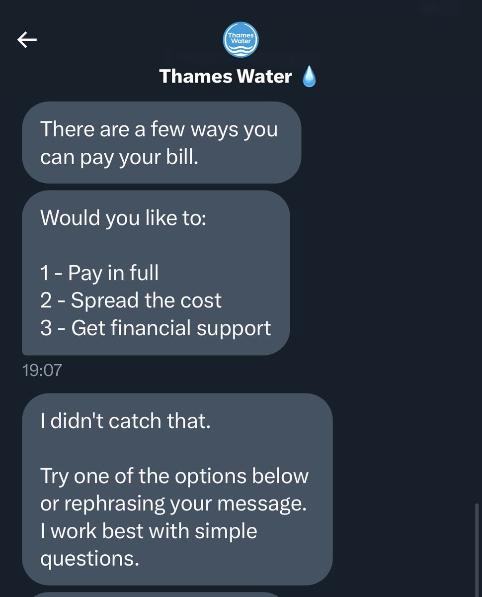 Yeah… So that’s how that went. They “work best with simple questions.” 🤦🏽‍♀️ Well done @ThamesWater