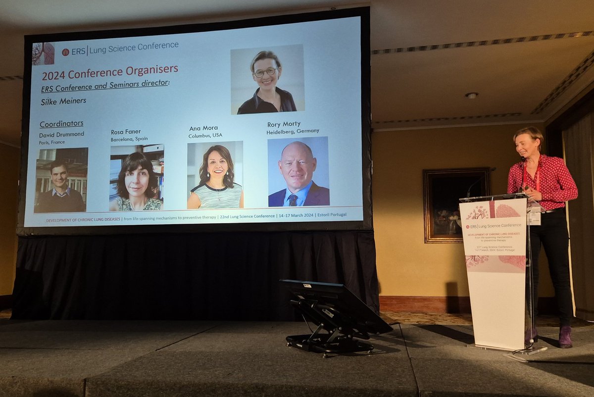 Our @dzlacademy co-Coordinator Dr. Silke Meiners @silkemeinerslab, @EuroRespSoc Conference & Research Seminars Director, opening the 2024 ERS Lung Science Conference #LSC2024, thanking organizers @DavidDrummondMD @faner_rosa, Dr. Ana Mora & @dzlacademy co-Coordinator @RoryMorty.