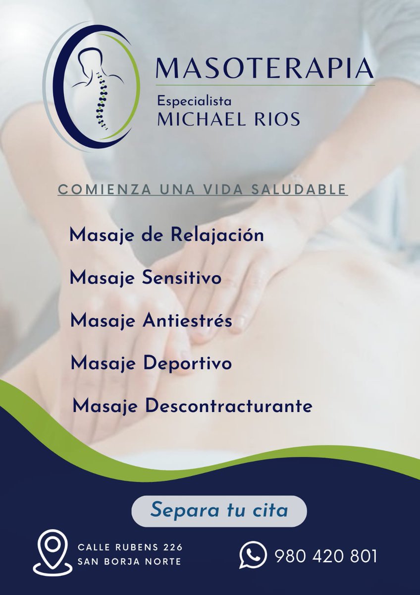 renzomichael31's tweet photo. Relájate y date un momento de tranquilidad con una terapia de masajes, separa tu cita 😉💆‍♂️ https://t.co/S6w4bdFCEE