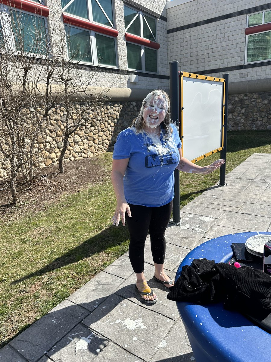 MsGaffey13's tweet photo. Pi Day down in Team Optimize! Ms. Pergolotti braved the whipped cream pies from our 4 winners who memorized the most digits from their class! @EMSKowalchukAP @lyons_barton #teamoptimize https://t.co/lTTYEX3b0c