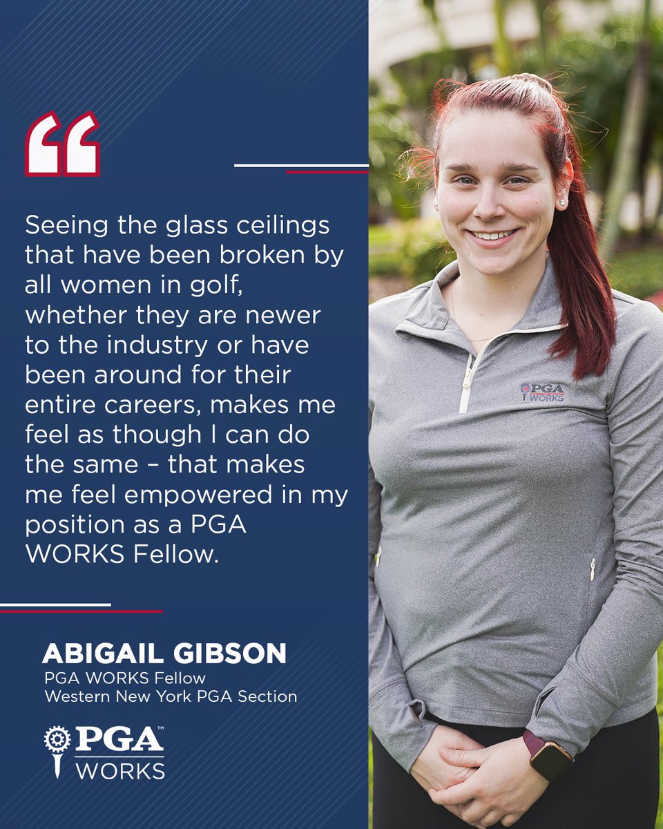 Breaking glass ceilings —on and off the course.❤️ The women of the Western New York PGA Section are empowering other women through golf. For Abigail Gibson, being a #PGAWORKS Fellow has allowed her to follow in the footsteps of women leaders and create her own path in golf.
