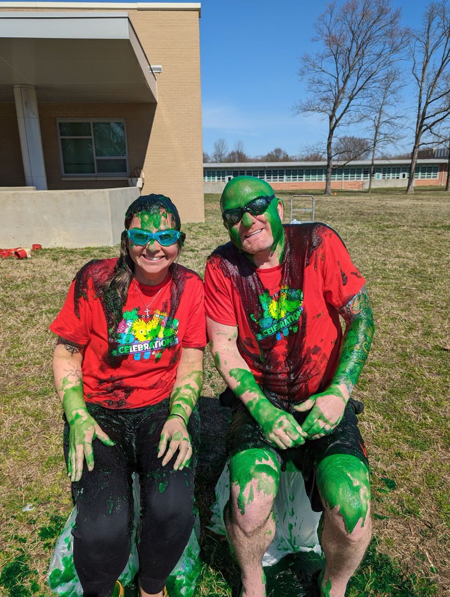 Our kids heart challenge ended today with 10 students and one teacher getting to slime the unsuspecting Mrs. Winterling or Mr. McCalpin! Our school did over triple our goal making this a slime-tastic celebration!!
