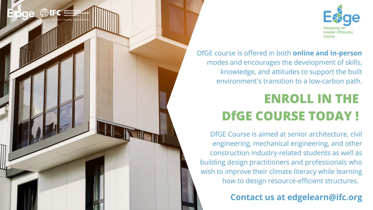 🌱 Embrace Sustainability: Elevate Your Design Practice! 🏗️
Designing for Greater Efficiency (DfGE) course is a comprehensive program tailored for senior building design students and working professionals. 
Enroll now and be part of the solution: learn.edgebuildings.com