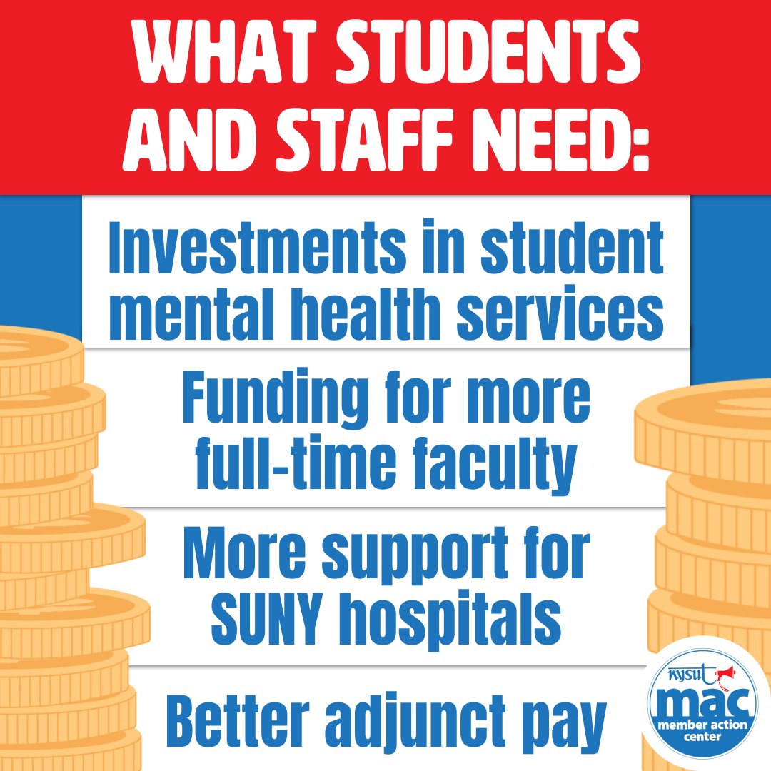 nysut's tweet image. Our public colleges + universities provide a pathway to opportunity for NYers, but for years, NY underfunded them. The result? Cuts to programs, services and staff.  

It's ⏰ for a #NewDeal4HigherEd. Take action: mac.nysut.org/action/863