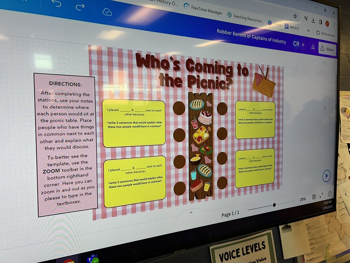 CameronOM2's tweet photo. My take on a “Dinner Party” activity. Ss analyzed different Robber Barons & Capts of Industry & then decided who would sit next to each other at the picnic & what they’d discuss🍎🥪 #canvaedu #techyclassroom #historyisfun https://t.co/Je0699WcM5