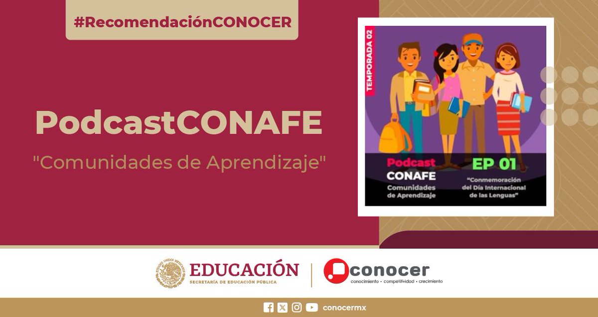 ConocerMx's tweet image. 💁🏽‍♀️¡Estamos a un paso del fin de semana!

Y hoy nuestra recomendación del día va dirigida al Podcast de #CONAFE, un espacio para dar voz a todas las comunidades que conforman este Consejo

👂🏼¡A escuchar  acortar.link/GhYz78!