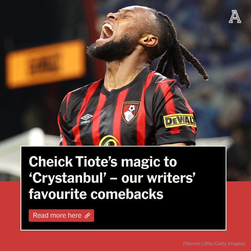 TheAthleticFC's tweet photo. After Bournemouth’s 4-3 turnaround against Luton, we asked our writers for their favourite comebacks they've seen live:

■ #THFC collapse vs #MUFC
■ A Klopp statement win
■ Tears from Suarez

How does Bournemouth’s compare? And what’s your favourite?