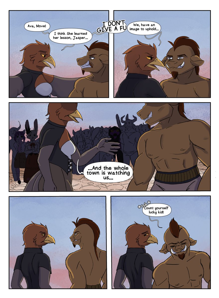 DroopSn00p's tweet photo. Oh hey! It's another Page of Cleaved! You final get to know at least two of the Warriors Guild Names: Jasper and Ava.

.....I'm lowkey thinking about getting rid of Jasper's little beard thing. https://t.co/FiHQAai352