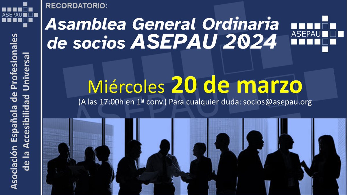 Recuerda que el próximo miércoles 20 tienes una cita (presencial u online) con el resto de profesionales de ASEPAU para decidir sobre la marcha de nuestra asociación. Porque el rumbo de la asociación es cosa de todos.
TE ESPERAMOS.