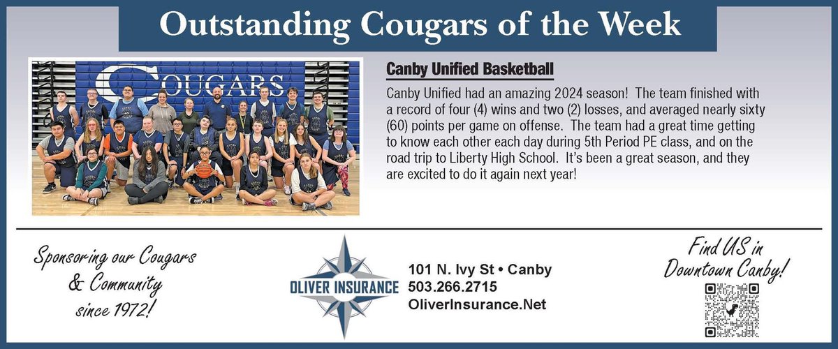 OliverInsurance's tweet photo. Congratulations to our Unified Basketball Team! Always inspiring to watch their passion on the court! #cougarsoftheweek
@CanbyAthletics https://t.co/4YuvSP6DlT
