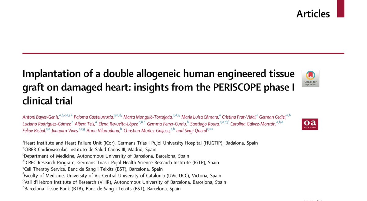 📢Now #online our latest #collaborative article reporting the results of the PERISCOPE #clinical trial in @eBioMedicine ✍️ @GTRecerca @BSTRecerca @VHIR_ @UABBarcelona @IcorCat @UVic_FCSB 🔗 sciencedirect.com/science/articl… #️⃣ #TissueEngineering #Myocardial #infarction