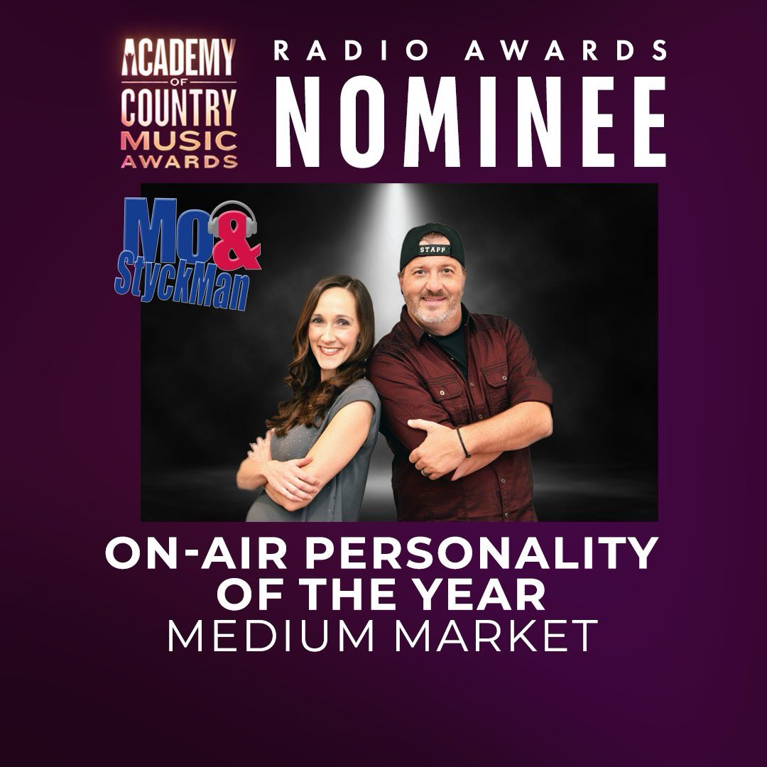Wow, what an honor! We're thrilled to share that we've been nominated for an @ACMawards! We cant do this without YOU! Your support, love & passion drive us every day, & we're grateful for each and every one of you. Thank you for being the heartbeat of the Mo & StyckMan show.
