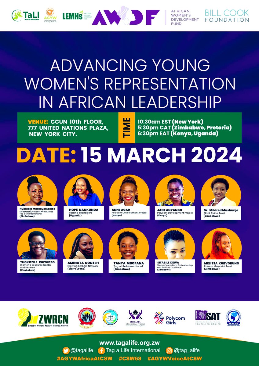 🌍✨ Get ready to be inspired! Meet our powerhouse panelists, driven by a passion to elevate Young Women's Representation in Africa. 🚀 Join the conversation with the dynamic @AgarAnne and @nyasigoti at @UN_CSW for a pivotal session on Advancing Young Women's Representation