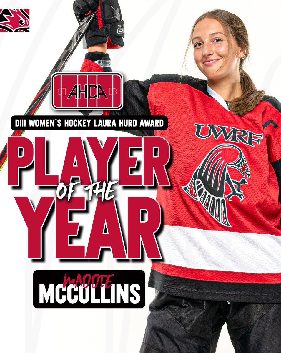 For the third time in UWRF history, we have an AHCA Laura Hurd 𝗡𝗮𝘁𝗶𝗼𝗻𝗮𝗹 𝗣𝗹𝗮𝘆𝗲𝗿 𝗼𝗳 𝘁𝗵𝗲 𝗬𝗲𝗮𝗿 🚨🏒 Congratulations Maddie 👏 🗞️ bit.ly/3vcR82I #FFT